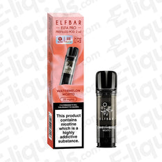 Elf Bar ELFA PRO pre-filled vape pods in Watermelon Mojito flavor, 20mg nicotine with refreshing mint and lime.