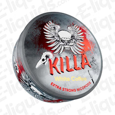 Killa White Coffee Extra Strong Nicotine Snus Pouches tin featuring bold artwork and branding.