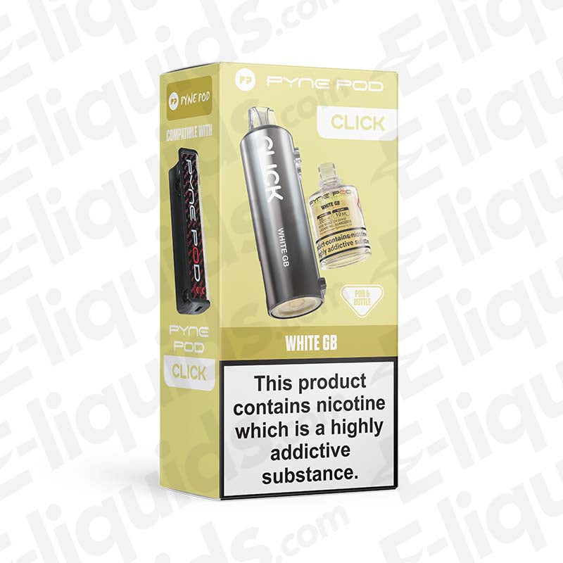 Pyne Pod Click 50K White GB Prefilled Pod in yellow packaging.