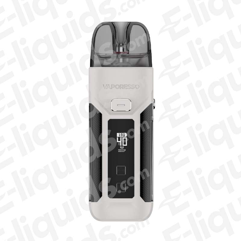 White Vaporesso Luxe X Pro Vape Pod Kit with Anti-Leak Design and Durable Build.
