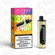 Elf Bar 4-in-1 Refillable Pod Kit with 3200 puffs and flavor options including pineapple mojito.